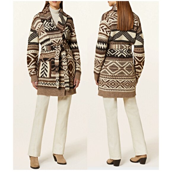 Polo Ralph Lauren Jackets & Blazers - Polo Ralph Lauren Wool-Alpaca-Blend Geo-Motif Shawl Collar Belt Coatigan  M $798